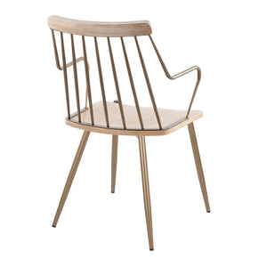 English Elm Accent/dining Spindle Back Arm Chair Set Antique Copper Metal Whitewashed Wood B202S01283
