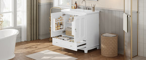 English Elm 30" Modern Bathroom Vanity with Ceramic Sink, Solid Wood Frame, Soft-Close Drawer & Adjustable Shelf White N710P293306K