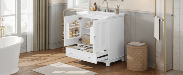 English Elm 30" Modern Bathroom Vanity with Ceramic Sink, Solid Wood Frame, Soft-Close Drawer & Adjustable Shelf White N710P293306K