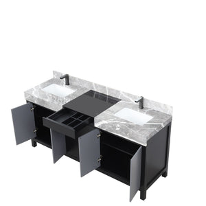 English Elm Black Double Bath Vanity With Castle Grey Marble Top & Gun Metal Faucet - Elegant Storage Solution B2731P261114