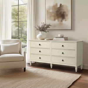 JLA Home Madison Park Signature - 6-drawer wood dresser with classic molding, turned legs, metal knobs, smooth glides, anti-tip safety Antique Cream MPS137-0317