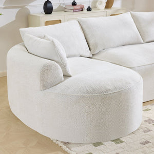 English Elm 124.5-inch Curved Chenille Sectional Sofa with Pillows Deep Seat Living Room Couch White W3612S00026