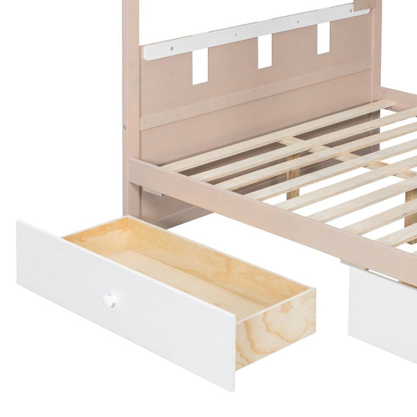 English Elm Full Size Castle Bunk Bed with Led Lighting Built in Shelf and Storage Drawers White LT000159AAK