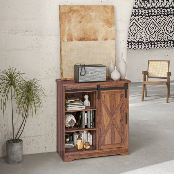 English Elm Homcom Rustic Farmhouse Coffee Bar Cabinet With Sliding Barn Door & Adjustable Shelves For Storage W2225P217401