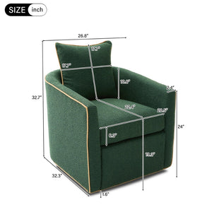 English Elm Swivel Barrel Accent Chair Boucle Upholstered with 360 Base for Living Room Corners Green N763P376127F