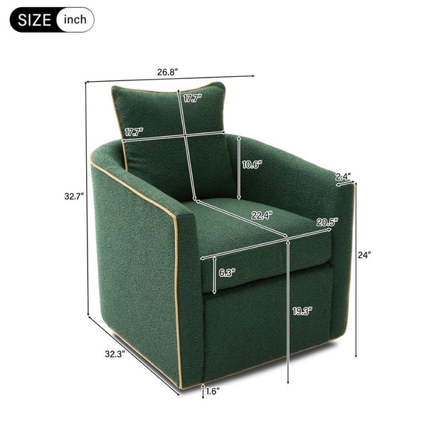 English Elm Swivel Barrel Accent Chair Boucle Upholstered with 360 Base for Living Room Corners Green N763P376127F