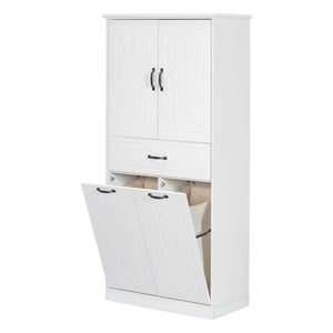 English Elm Christopher Knight Home® - Bathroom Storage Cabinet with Doors Drawer & Dual Laundry Baskets, MDF Build, Adjustable Shelf, Anti-Tip Device White N759P243350K
