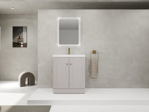 English Elm 30" Freestanding 30" Freestanding Bathroom Vanity with White Resin Sink, Soft-Close Doors, 3 Handles, Adjustable Shelf, Eco Plywood Finish W999S00335
