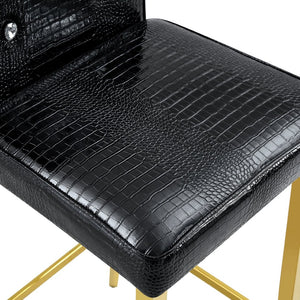 English Elm A Set of 2 Crocodile Embossed Pvc Barstools with Crystal Clasp Detail for Home Bars Black W3875P383116