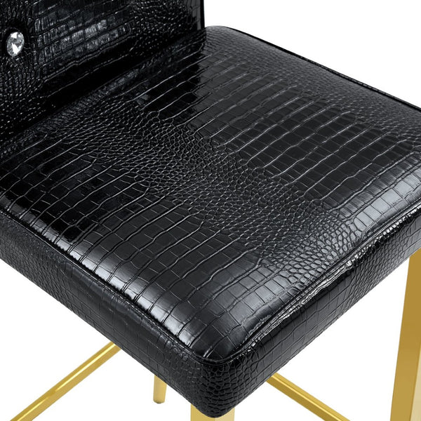 English Elm A Set of 2 Crocodile Embossed Pvc Barstools with Crystal Clasp Detail for Home Bars Black W3875P383116