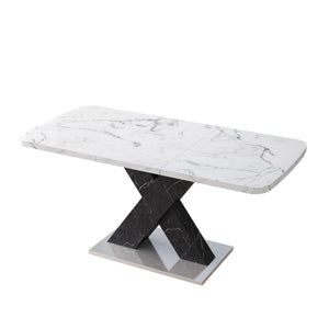 English Elm Modern Rectangle Dining Table - Stretchable White Marble Top With Black X-Leg Design For Stylish Dining W757P242764