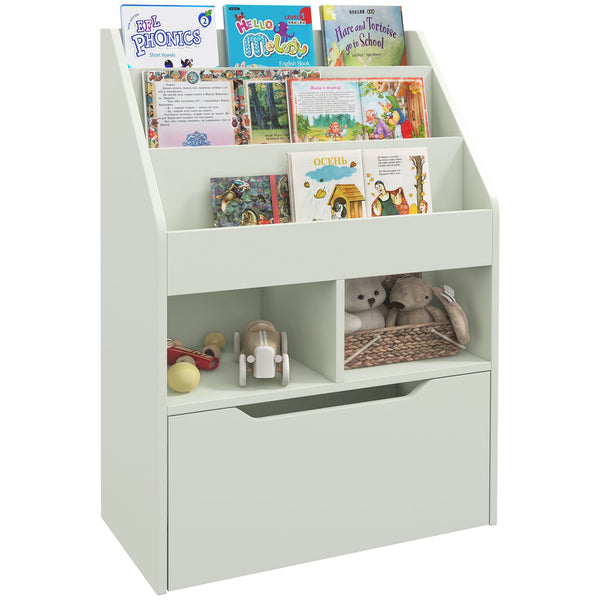 English Elm HOMCOM Kids Bookcase with Drawer & Anti-Tip Design, 3-Tier Shelf Organizer for Toys & Books Green W2225P217325