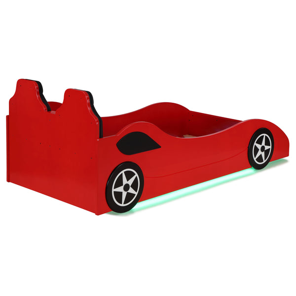 English Elm Solana Race Car Twin Bed with LED Underglow Lights, Padded Seat Headboard & Realistic Wheels - Red B062S01111