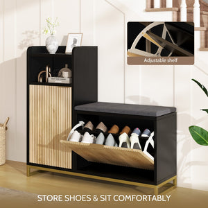 English Elm Vividwood Corner Entryway Bench with Shoe Storage Shelves and Washable Cushion Seat T5618P505966