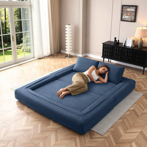 English Elm 81'' Corduroy Floor Sofa Convertible Loveseat Futon Sleeper with Foam Fill and Pillows Blue W1117P459733