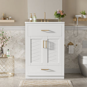 English Elm 24" Bathroom Vanity With Integrated Ceramic Sink, Sleek Storage Cabinet & Easy Assembly For Style N710P341037K