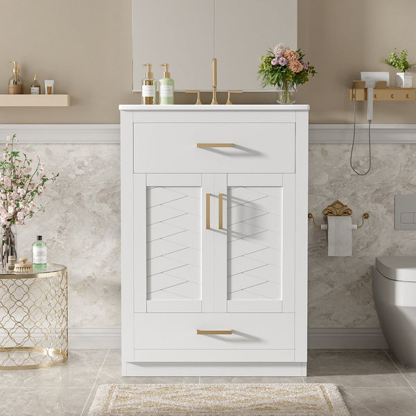 English Elm 24" Bathroom Vanity With Integrated Ceramic Sink, Sleek Storage Cabinet & Easy Assembly For Style N710P341037K