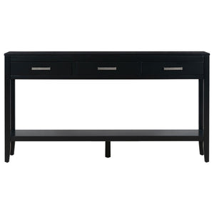 English Elm U_style Farmhouse Console Table with Three Drawers Open Shelf Entryway Organizer Black N711P410445B
