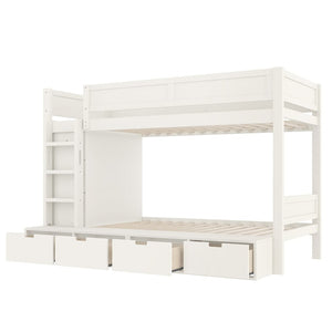 English Elm Twin Triple Bunk Bed Metal L-shaped Frame Sleeps Three Kids White Finish Ivory W1580S00643
