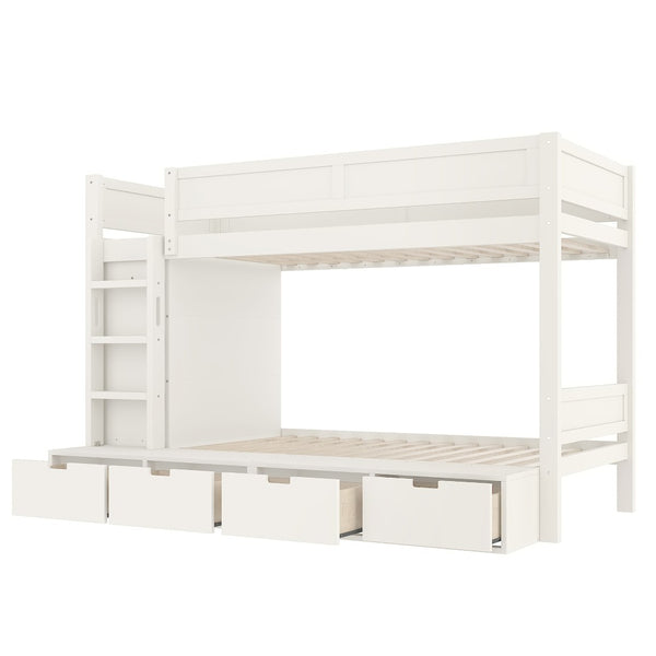 English Elm Twin Triple Bunk Bed Metal L-shaped Frame Sleeps Three Kids White Finish Ivory W1580S00643