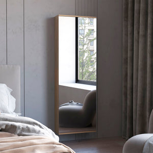 English Elm FM Queen Creek Shoe Rack with Mirrored Door, 5-Shelf Vertical Shoe Cabinet, Space-Saving Modern Oak Finish B128P293869