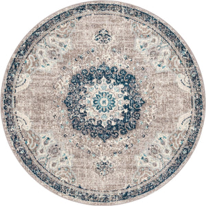 Unique Loom Penrose Alexis Machine Made Medallion Rug Gray, Beige/Blue/Ivory/Navy Blue 6' 1" x 6' 1"