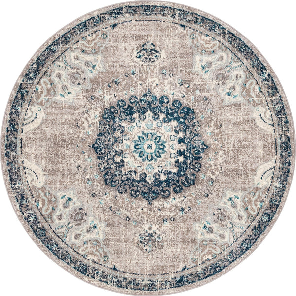 Unique Loom Penrose Alexis Machine Made Medallion Rug Gray, Beige/Blue/Ivory/Navy Blue 6' 1" x 6' 1"