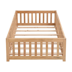 English Elm Twin Pine Wood Floor Bed with Safety Guardrails and Door for Kids Bedroom W495123236