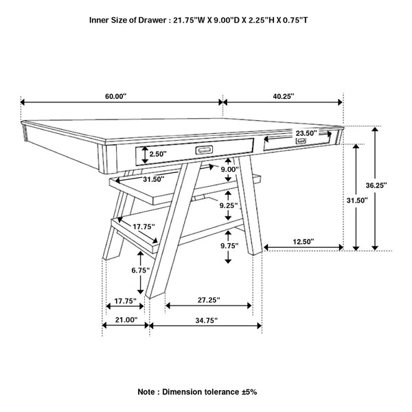English Elm Ferrara Walnut Counter Height Table with 2 Drawers, Angled Legs, Shelves for Storage & Display (59.5"L) B062S01014