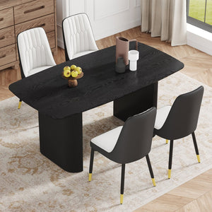English Elm Table And Chair Set: Modern Black Wood-Grain Dining Table With 4 Stylish Spliced Chairs For Comfort W1151S04177-GIGA