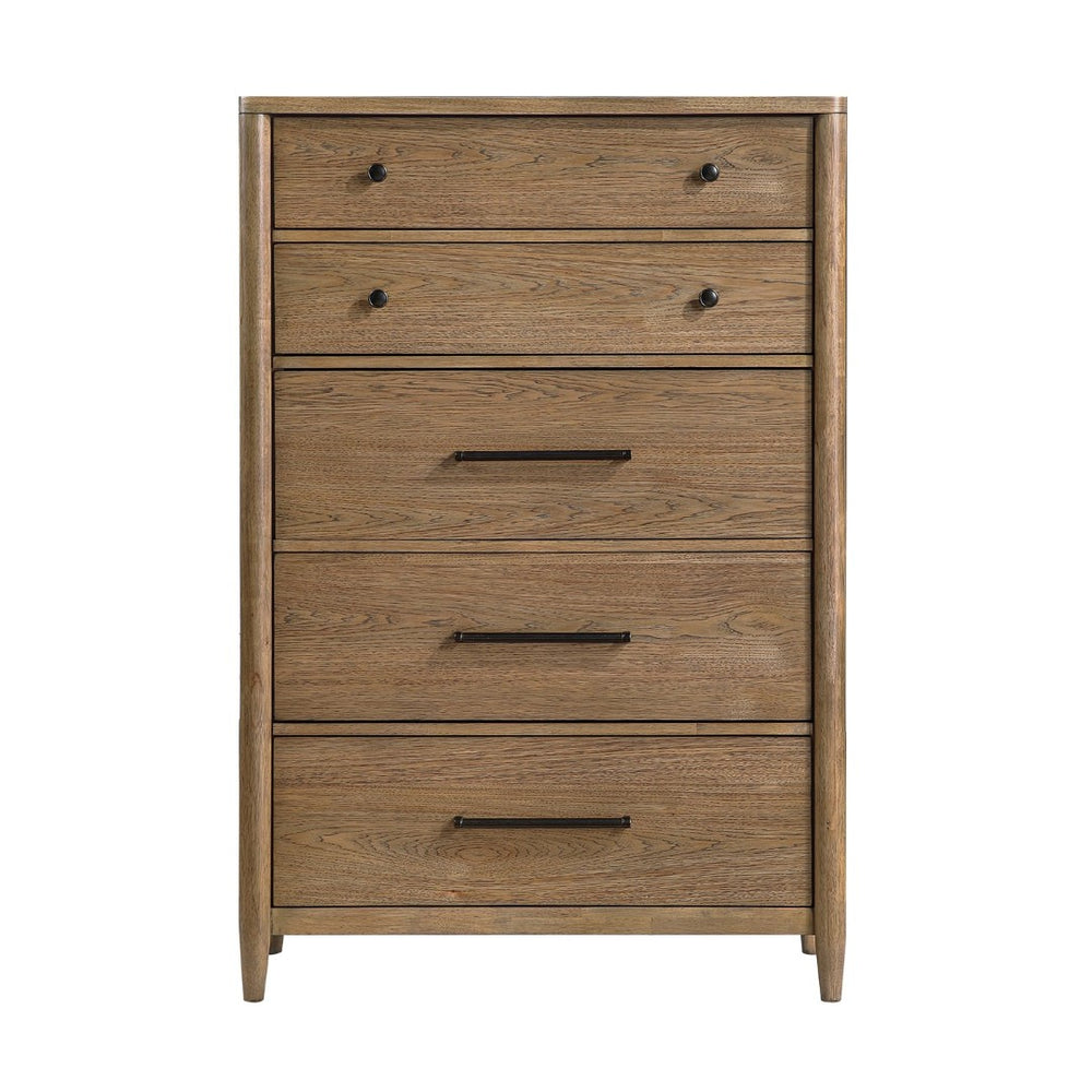 English Elm Modern Transitional Tall 5-drawer Chest with Cedar Lining and Hickory Veneer Finish B011P425799