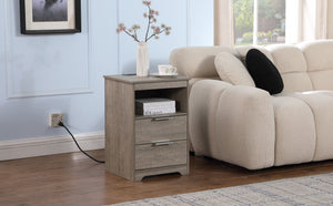 English Elm Nightstand with Drawer | 3-Tier Modern Bedside Table with Hidden Drawer, Open Shelves, Sturdy Build Gray 25.9 L x 16.7 W x 5.5 H W3151P345816