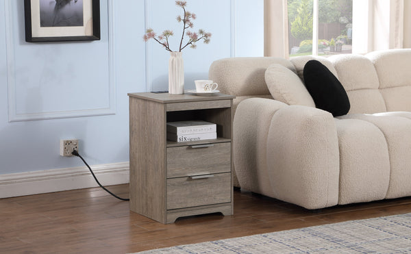 English Elm Nightstand with Drawer | 3-Tier Modern Bedside Table with Hidden Drawer, Open Shelves, Sturdy Build Gray 25.9 L x 16.7 W x 5.5 H W3151P345816