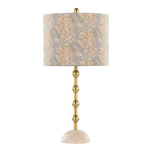 English Elm Table Lamp Set of 2 Travertine Stone Base with Brass Hardware and Warm Fabric Shade Gold,Tan B202P471583