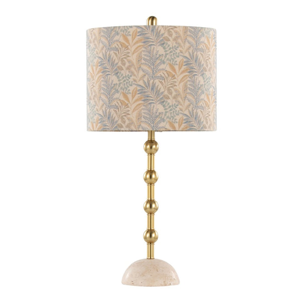 English Elm Table Lamp Set of 2 Travertine Stone Base with Brass Hardware and Warm Fabric Shade Gold,Tan B202P471583