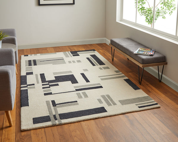 Feizy Rugs Maguire Hand-tufted Wool Area Rug With Geometric Patterns - Modern, Stain-resistant, Pet-friendly Design Ivory,Taupe Wool,Nylon Mgr8903fivyblke10