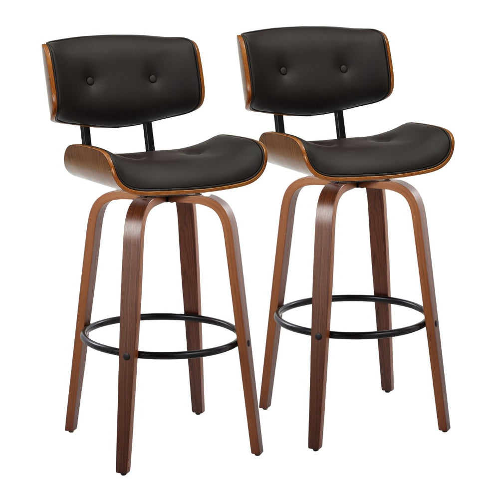 English Elm Fixed-height Swivel Barstools Walnut Back Espresso Seat Mid-century Kitchen Pair B202S01926