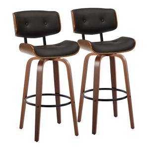 English Elm Fixed-height Swivel Barstools Walnut Back Espresso Seat Mid-century Kitchen Pair B202S01926