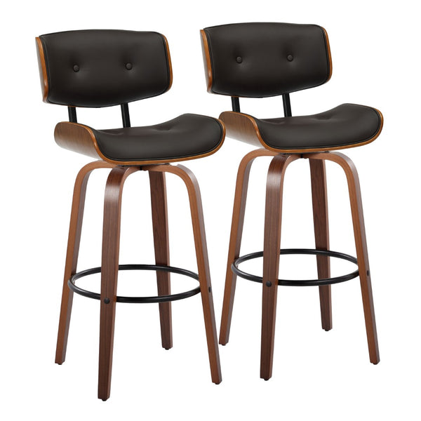 English Elm Fixed-height Swivel Barstools Walnut Back Espresso Seat Mid-century Kitchen Pair B202S01926