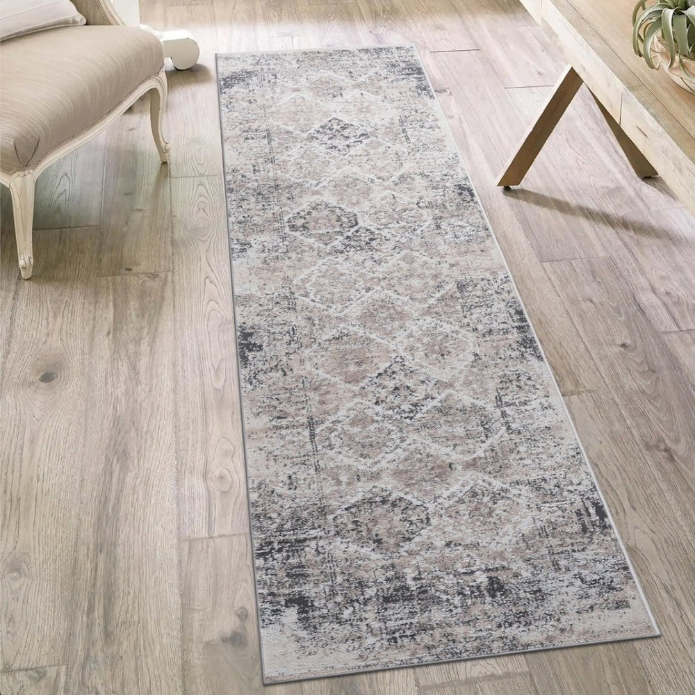 English Elm Payas Collection 2X8 Traditional Runner Rug - Cream & Anthracite, Stain-Resistant, Family-Friendly Design B189P183614-GIGA