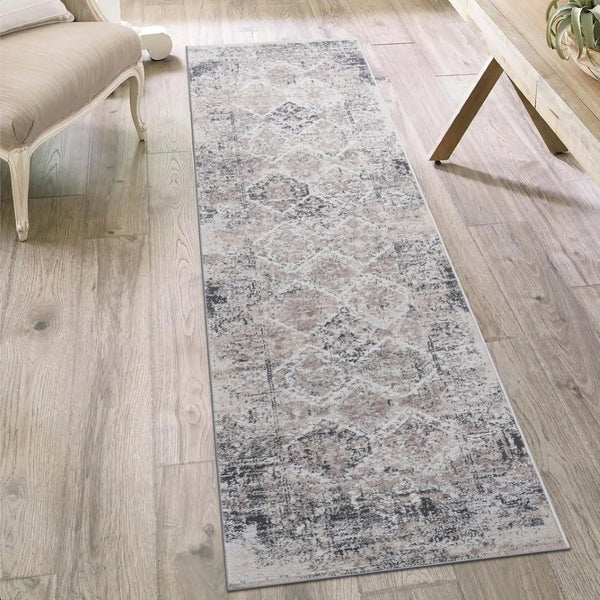 English Elm Payas Collection 2X8 Traditional Runner Rug - Cream & Anthracite, Stain-Resistant, Family-Friendly Design B189P183614-GIGA