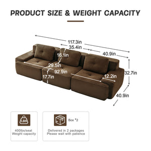 English Elm 117" Modern Modular Sectional Sofa - Plush Corduroy 3-Seater Couch, No Assembly, Stylish & Comfortable W714S01503