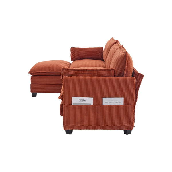 English Elm United We Win Modular Corduroy Sectional with Ottoman Low Profile Living Room Couch Orange W1568S00258