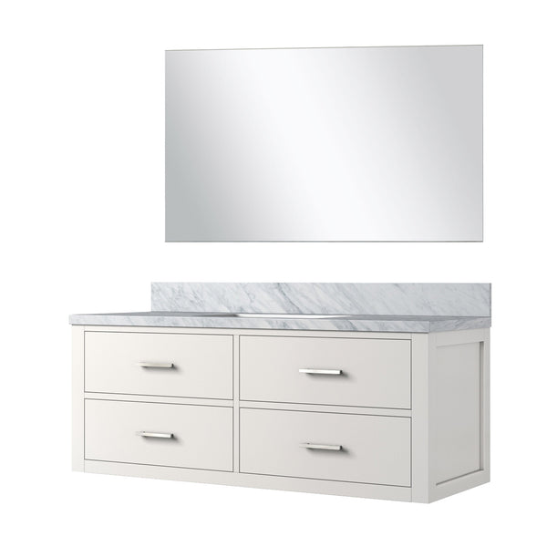 English Elm White Single Bath Vanity 48" W x 22" D with Carrara Marble Top, Soft-Close Drawers & 43" Mirror B2731S01440