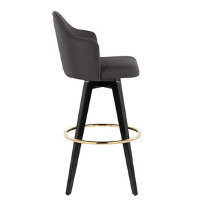 English Elm Fixed-height Swivel Barstools Charcoal Upholstered Seats Gold Footrest Set of Two B202S01863