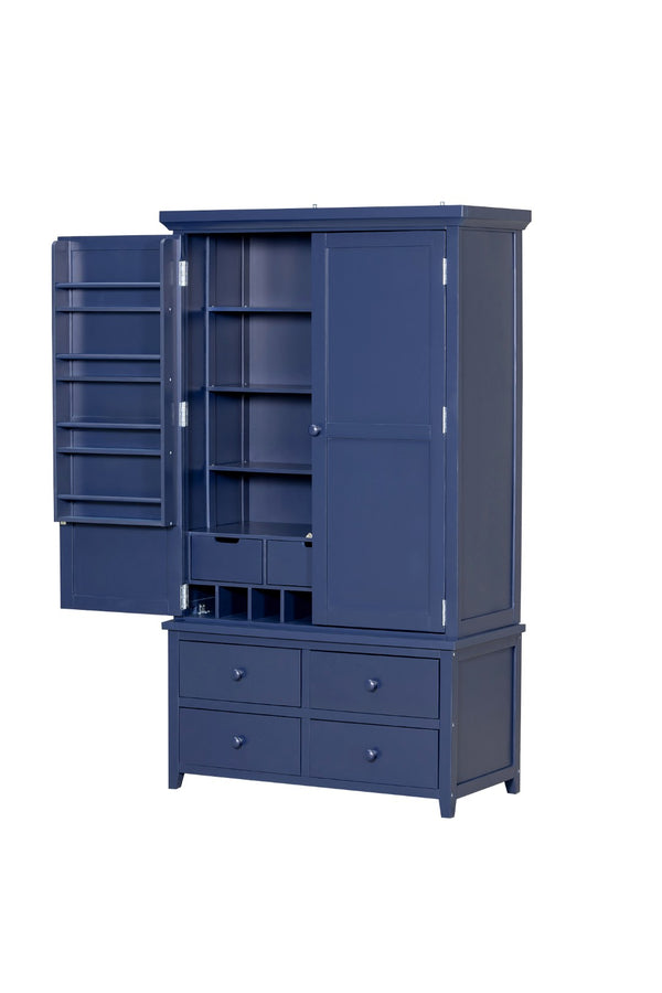 English Elm Topmax Freestanding Pine Wood Kitchen Pantry Cabinet with Wine Rack Blue SP000070AAC