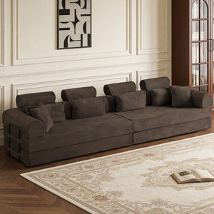 English Elm L Shaped Corduroy Sectional Sofa Converts to Sleeper Bed Space Saving Modular Couch Brown W5532S00007