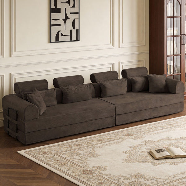 English Elm L Shaped Corduroy Sectional Sofa Converts to Sleeper Bed Space Saving Modular Couch Brown W5532S00007