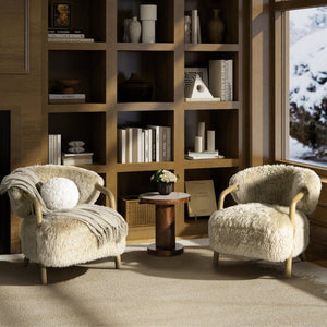 English Elm Becker Solid Oak Genuine Sheepskin Accent Armchair Rustic Farmhouse Living Room B2719P277874