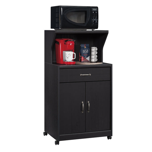 English Elm Microwave/Kitchen Cart Black finish with Drawer, Cord Management, Adjustable Shelf & Casters for Small Spaces B356P402799